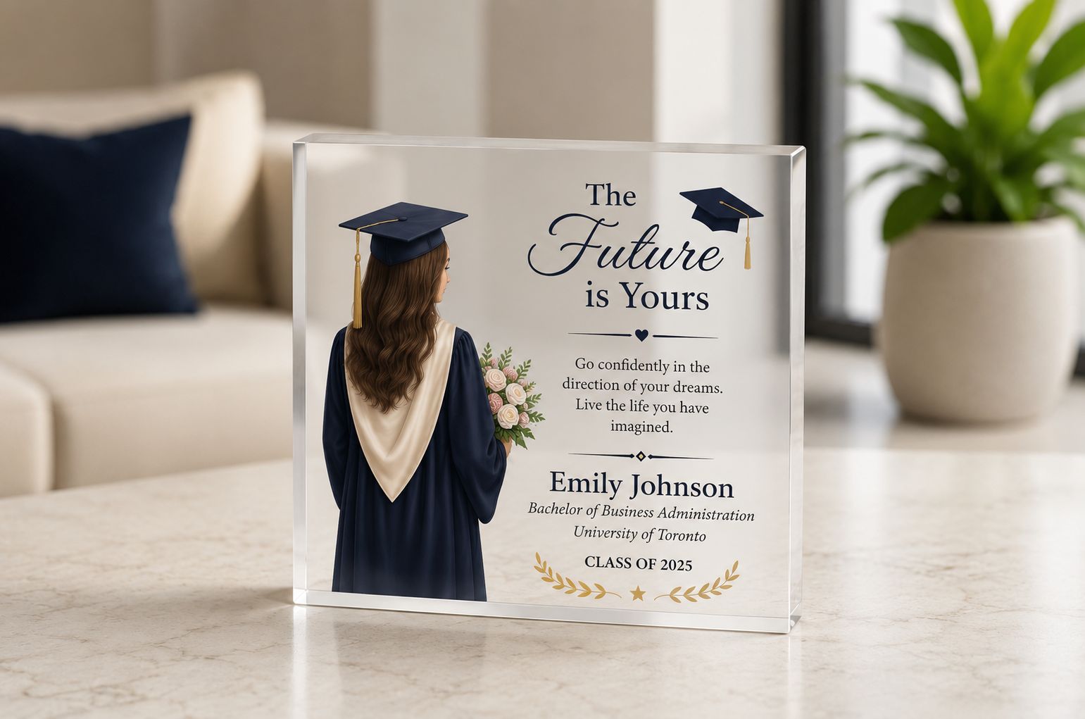 Customized Female Self Standing 2D Acrylic Graduation Gift